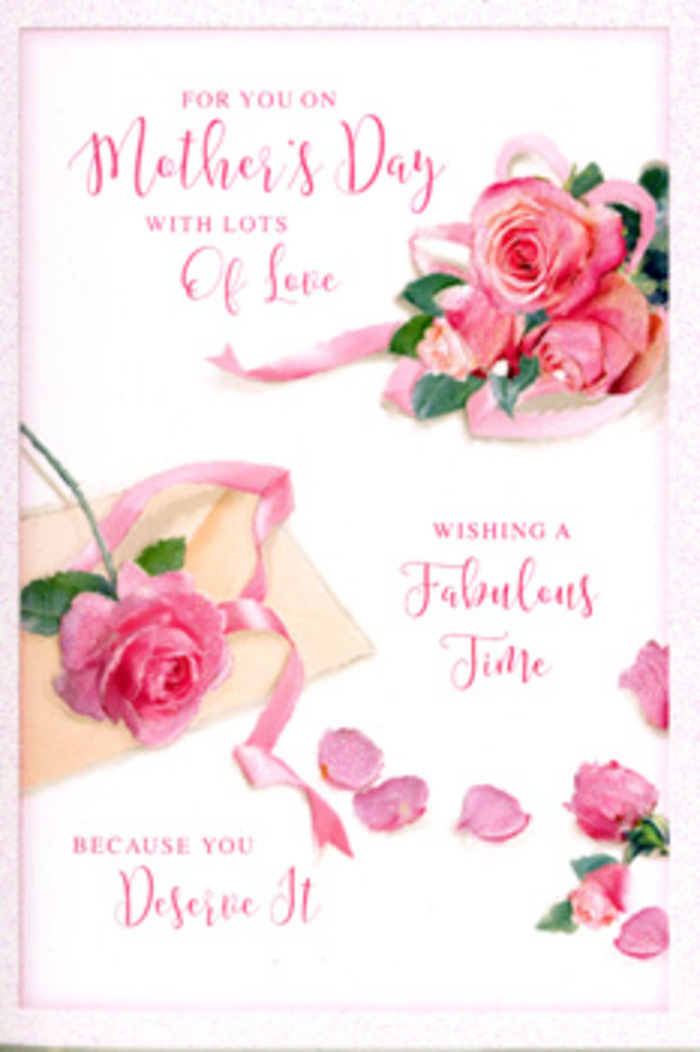 The image presents a Mother's Day card whose design evokes the feeling of a freshly arranged bouquet resting on a white table in a West Norwood home. Central to the card is a lush spray of pink roses, their petals layered in soft spirals that suggest fullness and maturity, without appearing heavy. The colour palette is delicate yet varied: some roses lean towards pale, almost powdery pink, while others deepen into richer rose tones, creating a gentle rhythm of colour across the composition. These blooms are set against a clean white backdrop, which allows each petal's subtle shadow and highlight to be clearly perceived, giving the impression of depth and tangible texture. Scattered around the main cluster, individual petals lie as if they have just drifted down from the blossoms, adding a sense of movement and a slightly whimsical air, like the remnants of celebratory confetti on pavements near West Norwood's cafes after a family brunch. Threaded through the arrangement is a slender, pastel ribbon that wraps and curves around the roses, its softly highlighted surface suggesting a satin or silk finish. Above and amidst this floral scene, graceful calligraphy spells out affectionate Mother's Day greetings, the letters flowing in gentle arcs that complement the natural forms of the petals and ribbon. The lighting is even and flattering, with no harsh brilliance-just a quiet, enveloping glow that feels like afternoon light filtering through a window near Norwood Park. While no physical bouquet or background props are shown, the card's balance of white space, floral detail, and expressive lettering gives it a sophisticated yet welcoming air, ideal for accompanying a hand-tied arrangement delivered to homes along Knight's Hill, Norwood High Street, or the residential roads tucked behind the main parade.