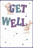 Cheerful and uplifting, this get well card radiates friendly optimism-two adorable characters, a plush teddy bear and a lively puppy, appear to leap joyfully from the page, each helping to hold and balance colourful, chunky letters that spell out 'Get Well.' The indigo and teal text glows brightly against a welcoming cream-white background, evoking the fresh vibrancy of West Norwood's local markets and garden walks. Dotted throughout are scattered stars in playful tones of blue and purple, imbuing the scene with a sense of hope and magic. The illustrator's attention to softness and detail in the bear's fur and puppy's ears makes them look inviting-a visual hug reminiscent of the comfort given by a Flowers West Norwood bouquet delivered to a friend's home near Norwood Park. The emotional warmth that pervades the design transforms a simple message into a meaningful act of kindness, ideal for sharing encouragement and heartfelt reassurance with anyone on the mend in West Norwood.